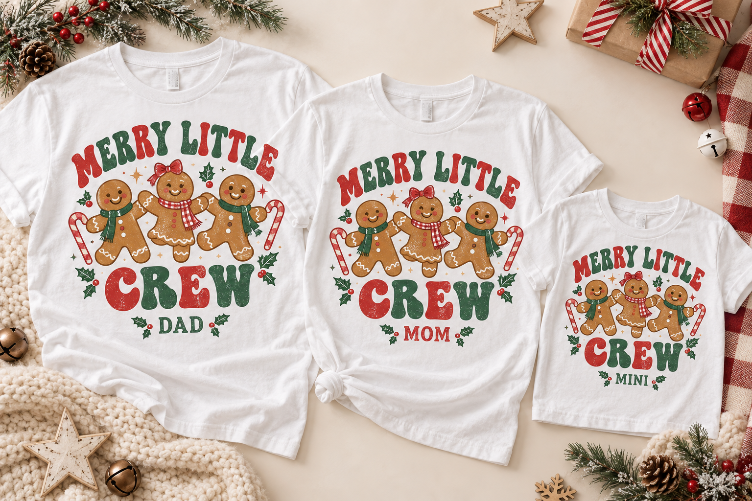 Matching Merry Little Crew Christmas T-shirts for Dad, Mom and Mini