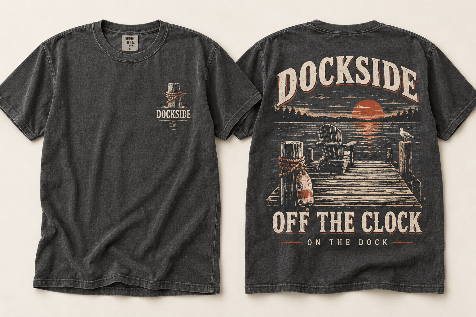 Front and back of the Pepper Off the Clock Dockside T-shirt