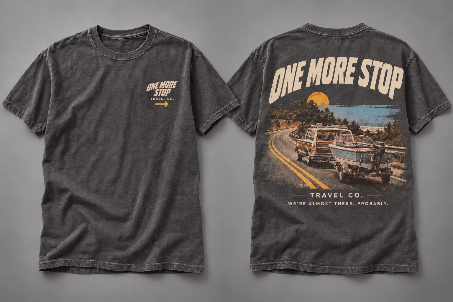 Pepper One More Stop travel shirt front and back