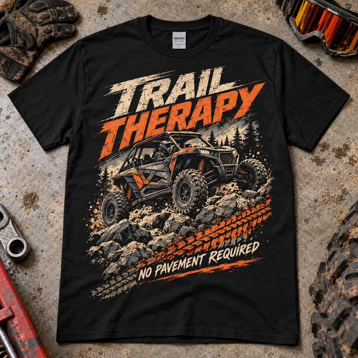 Black Trail Therapy tee with an off-road side-by-side